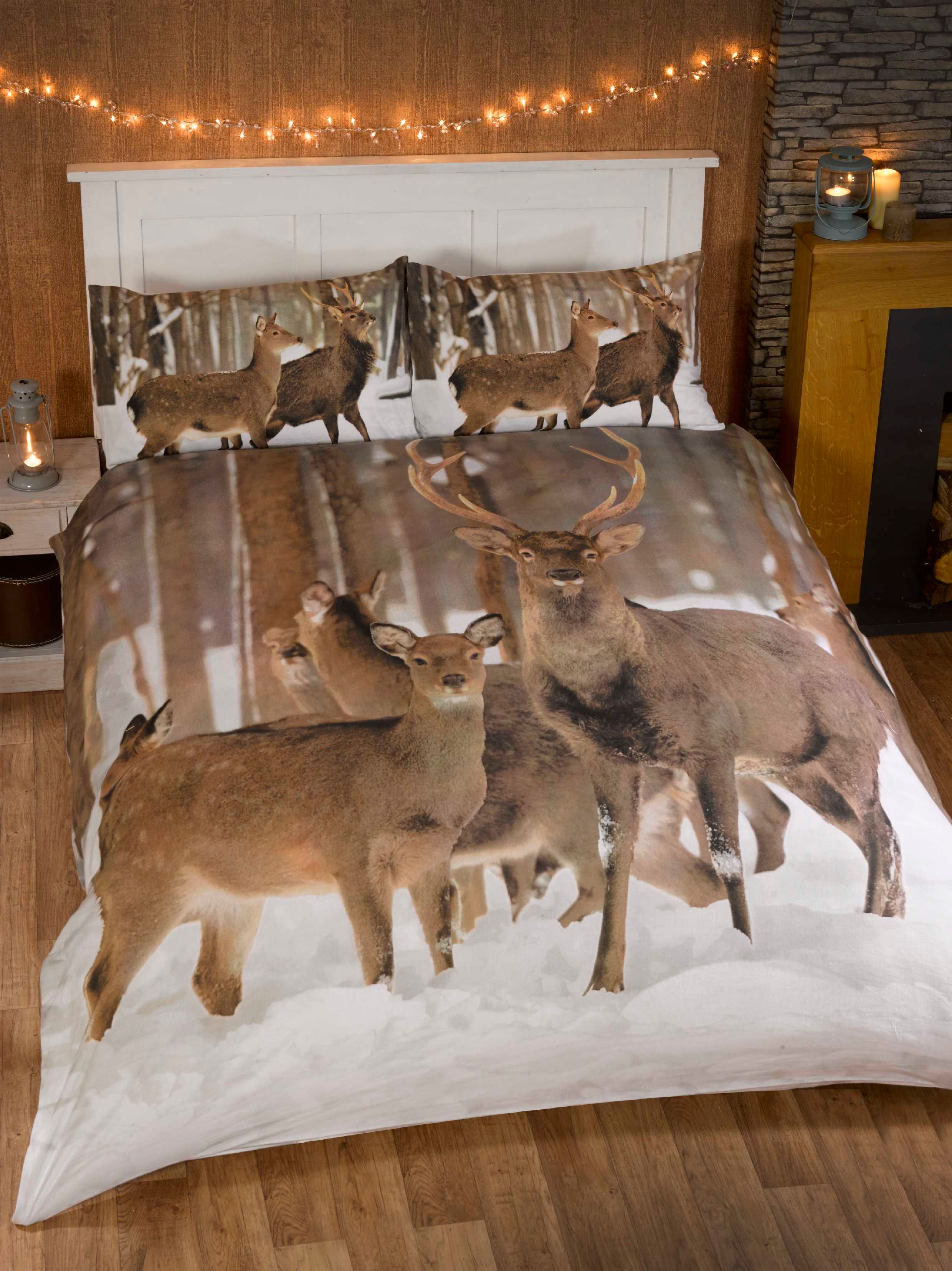 Rapport Home Winter Stag Polycotton Duvet Cover Set With Pillowcase