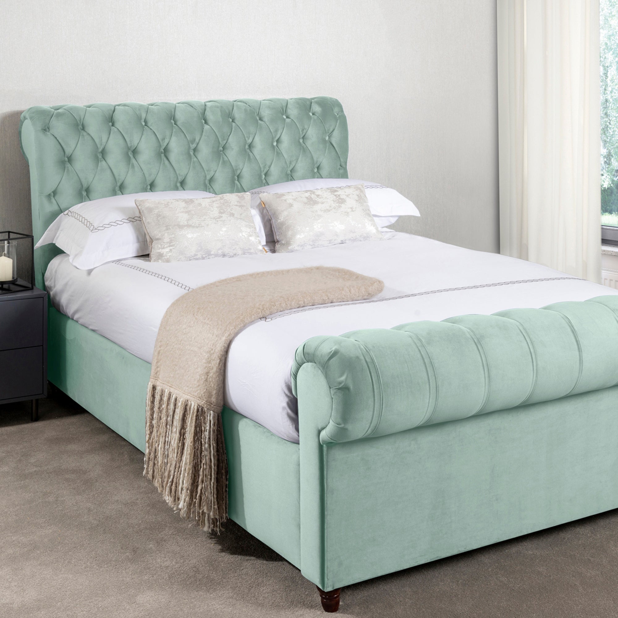 Fabio Velvet Seafoam Bed Frame Green
