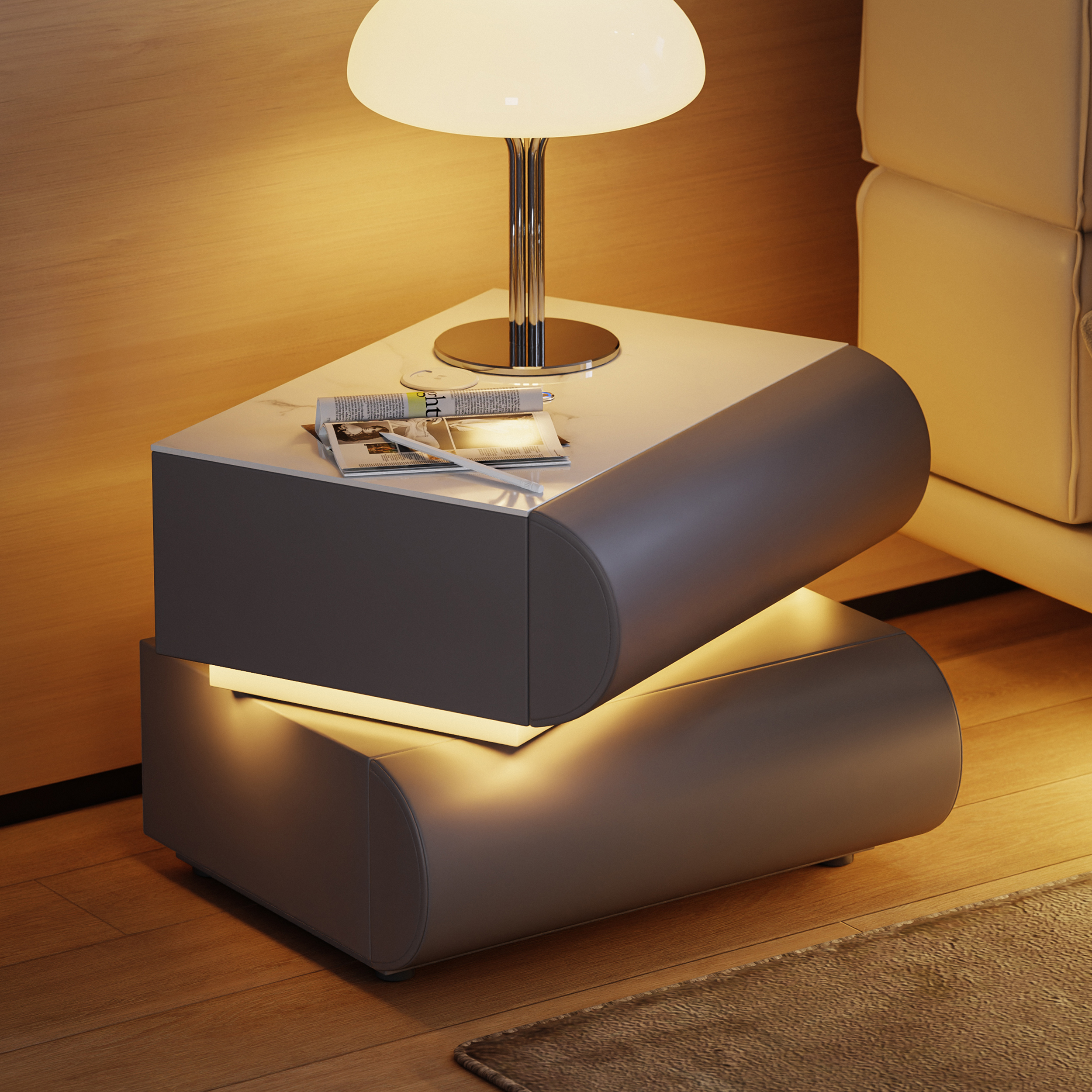 Humply Floating Smart Bedside Table 1 Drawer Bedside Table in White
