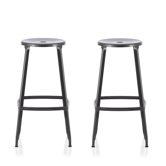Bryson 66cm Metal Bar Stools In GunMetal In A Pair