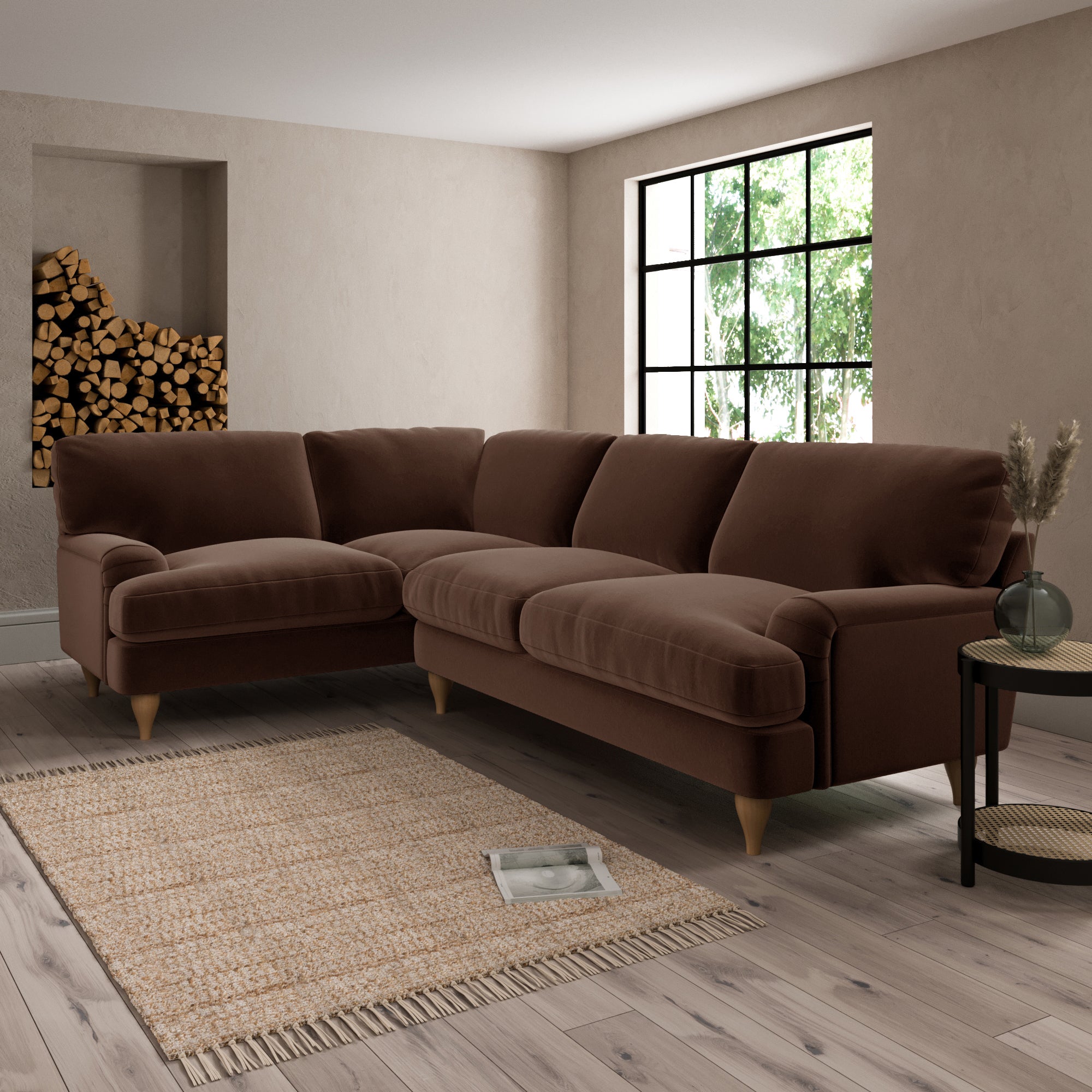 Darwin Luxury Velvet Left Hand Corner Sofa Luxury Velvet Pinecone
