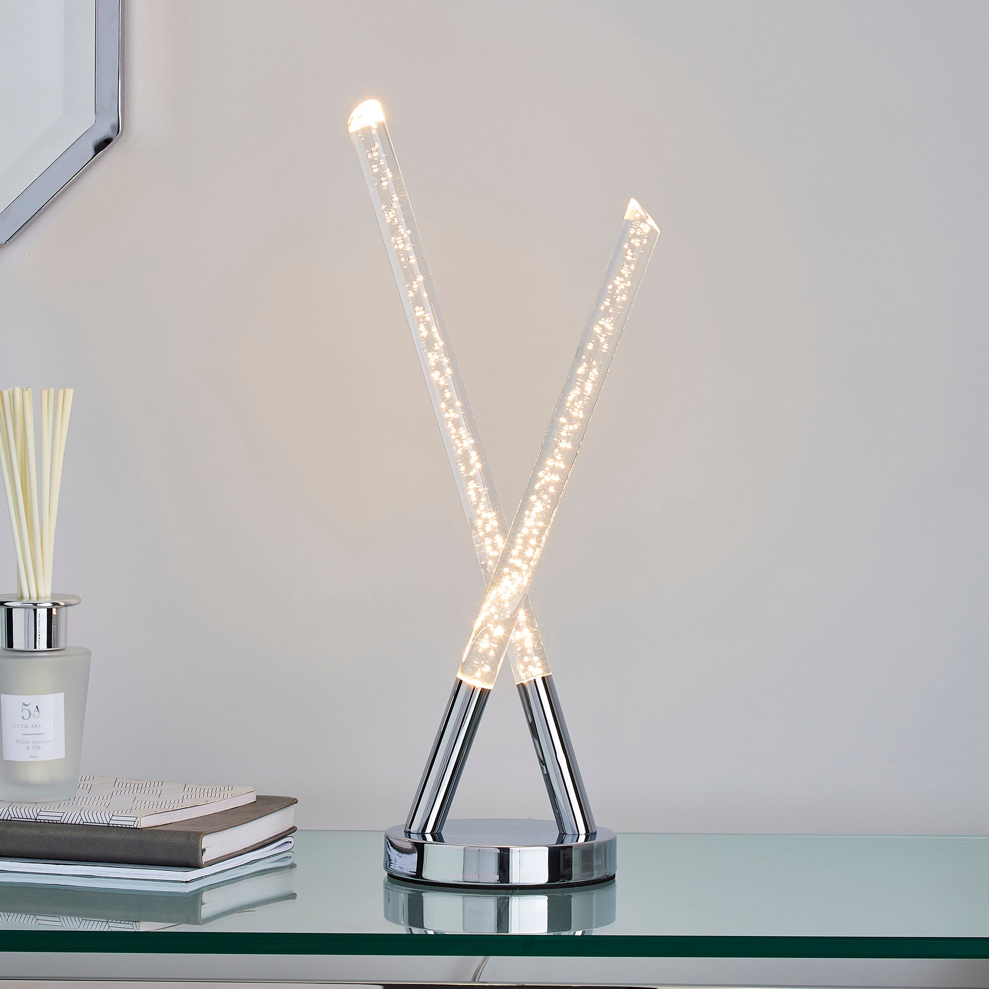 Tassani 2 Light Integrated LED Bubble Glass Table Lamp Silver, Chrome