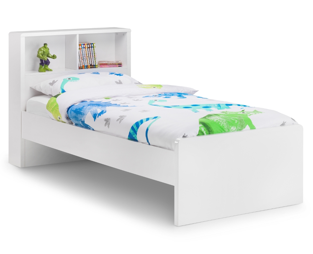 Manhattan Gloss White Wooden Bookcase Bed Frame - 3ft Single