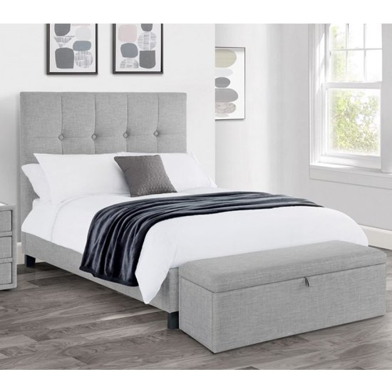 Baylin Linen Fabric Upholstered Double Bed In Light Grey