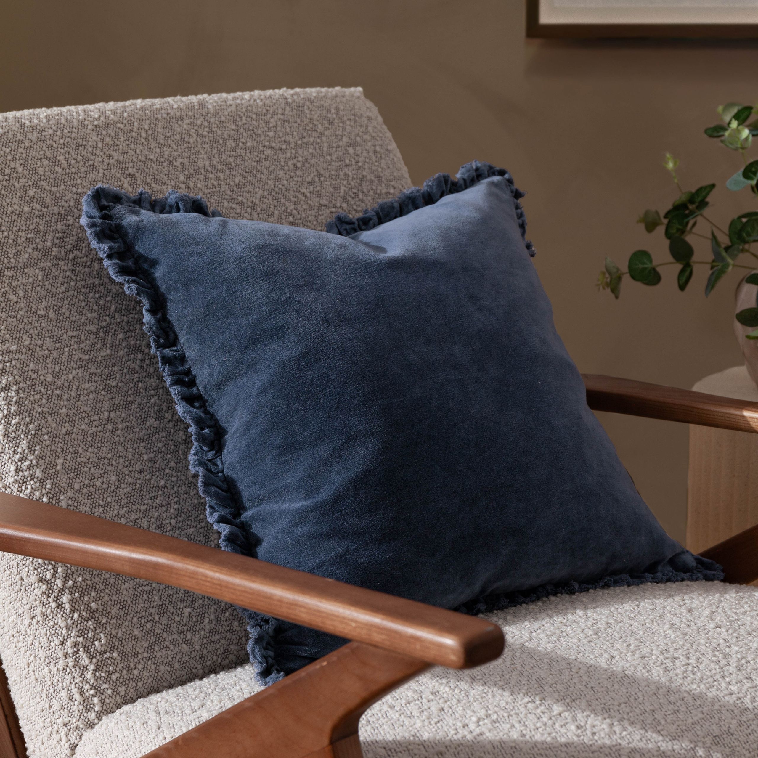 Yard Bertie 100% Cotton Velvet Cushion in Dark Blue