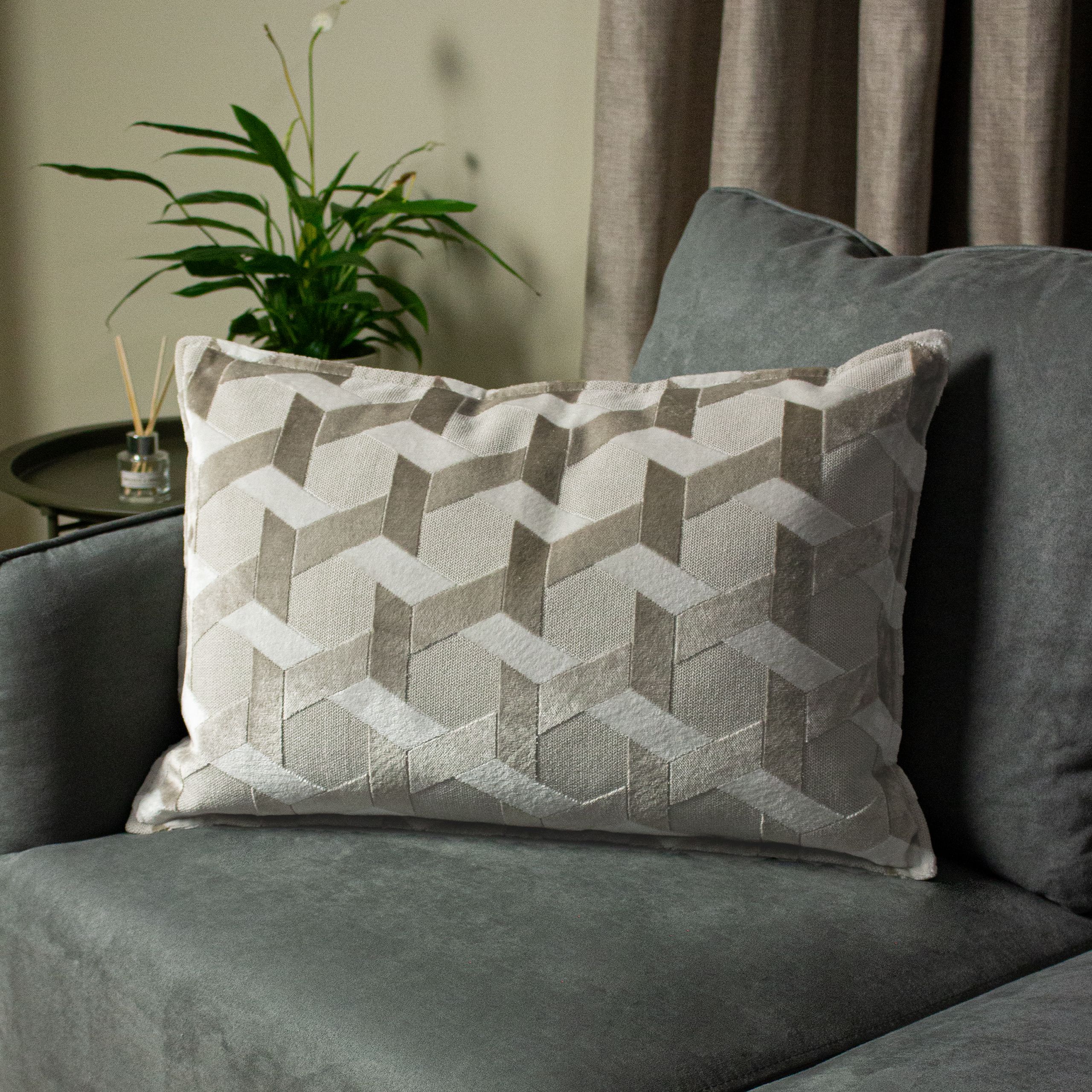 Paoletti Delano Geometric Velvet Cushion in Ivory