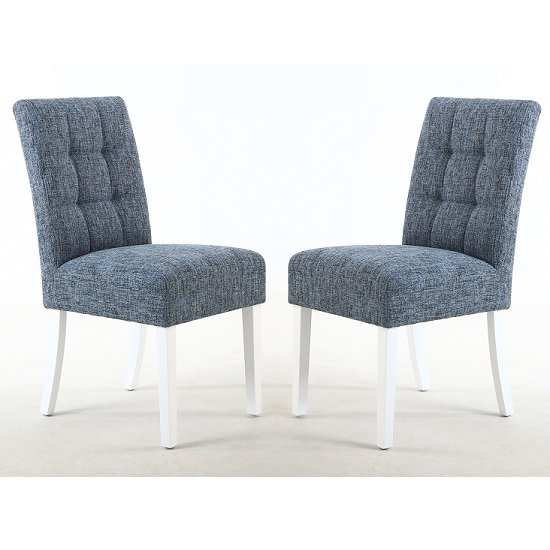 Catria Dining Chair In Oxford Blue With White Legs In A Pair
