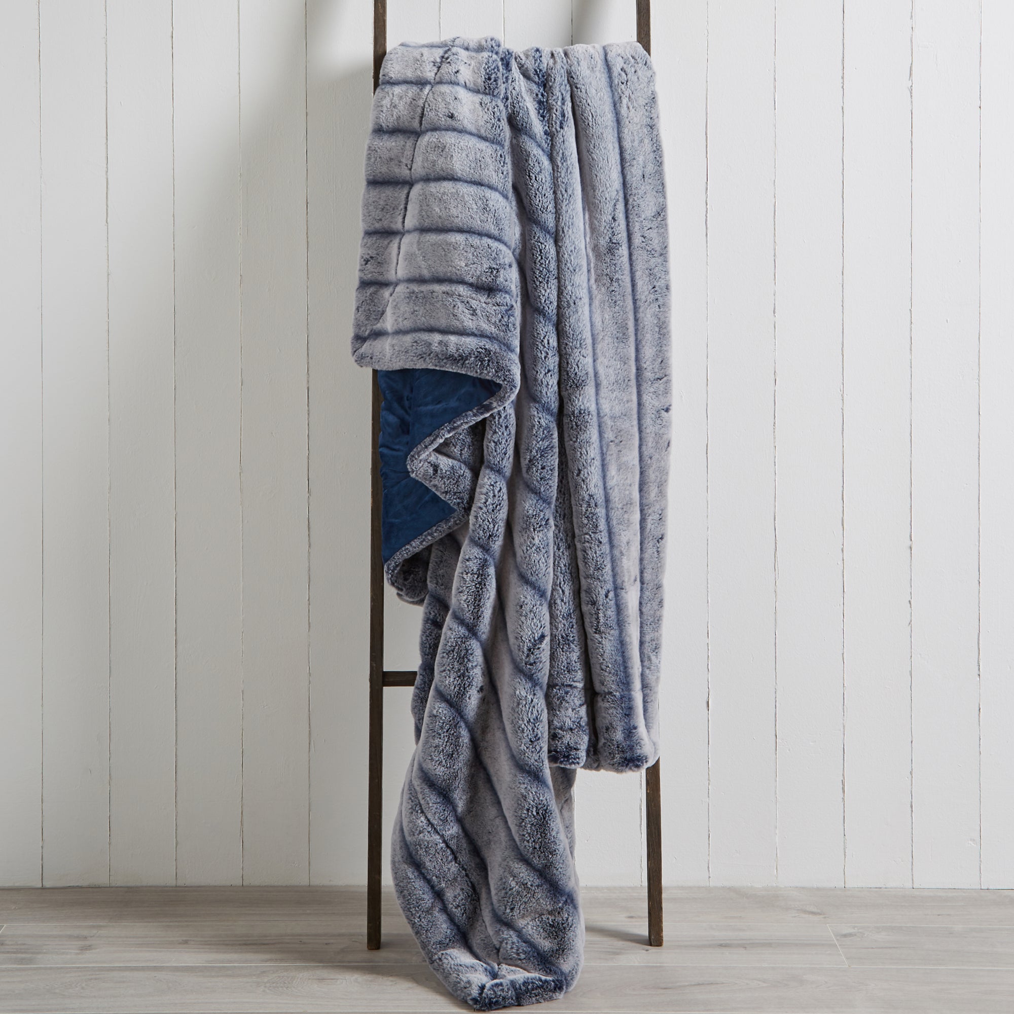 Carved Faux Fur 150cm x 200cm Throw Navy Blue