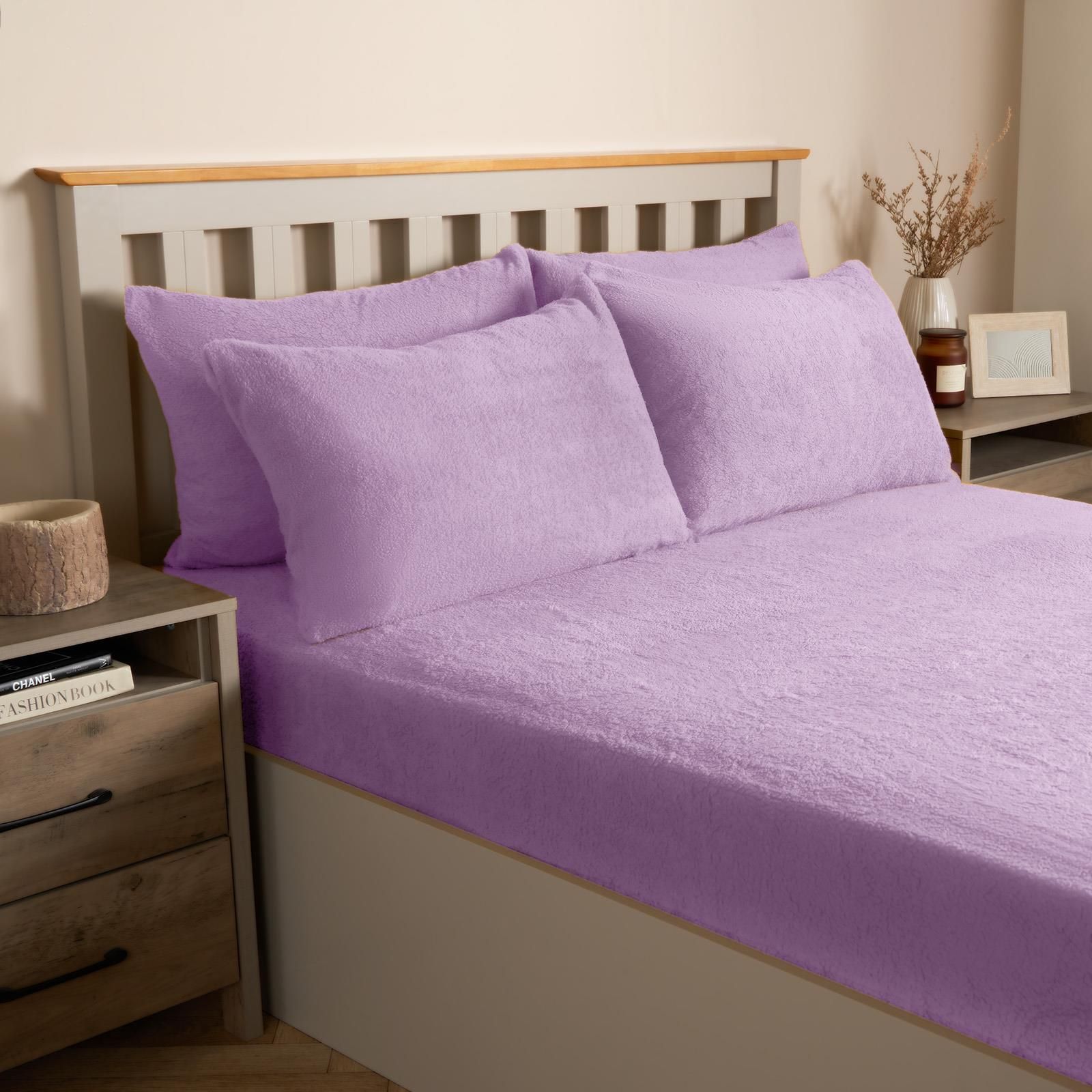 OHS 4 Pack Teddy Fleece Pillowcase Cover Bedding Set Thermal in Lilac