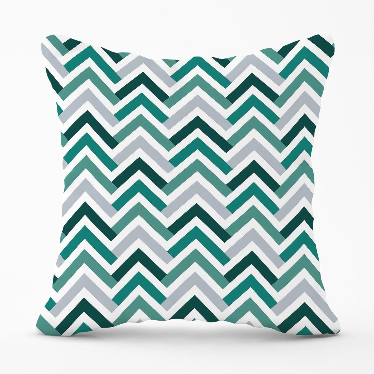 Warren Reed - Designer Geometric Retro Vintage Colored Chevron Pattern Outdoor Cushion in Green