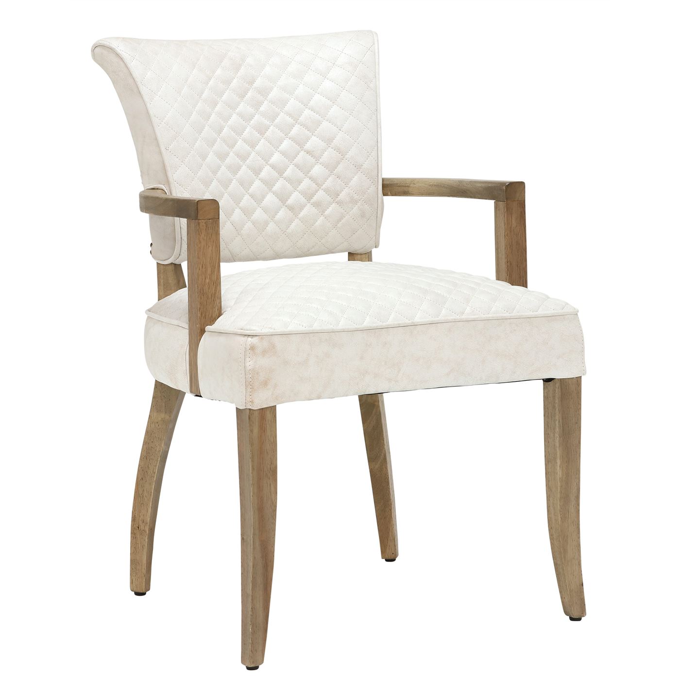 Timothy Oulton Mimi Dining Chair with Arms - Beige - Leather - Quilted - W60 x D66 x H90cm - Barker & Stonehouse