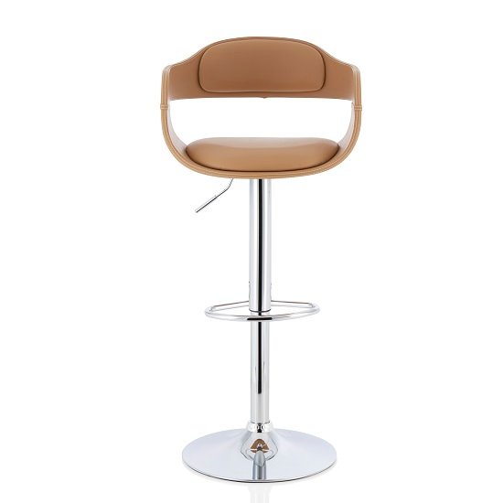 Matos Bar Stool In Taupe Faux Leather With Chrome Base
