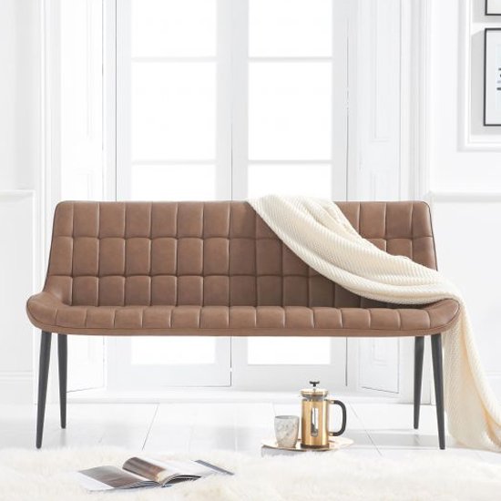 Horace Faux Leather Dining Bench In Brown