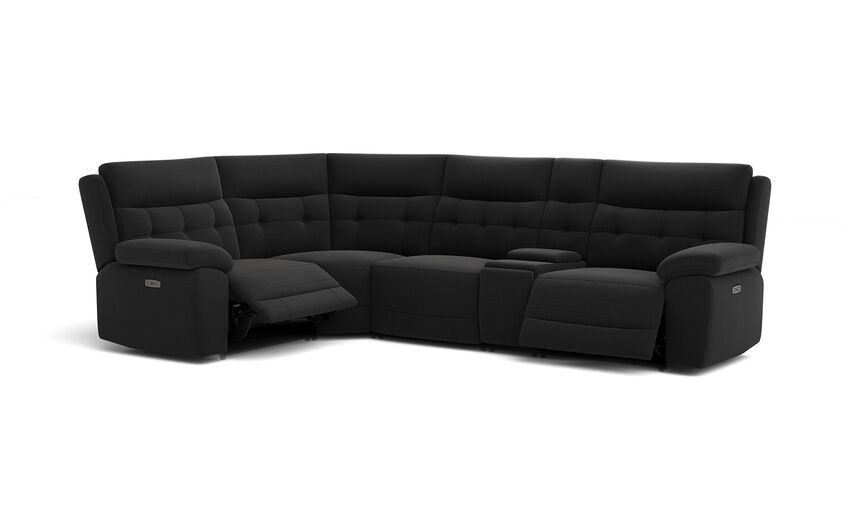 Black Fabric Belford 1 Corner 3 Power Recliner Sofa with Console