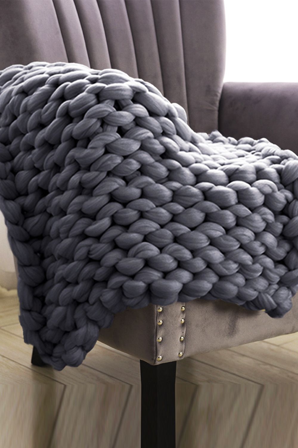 Living and Home 60 x 60cm Chunky Knit Throw Blanket in Mid Grey