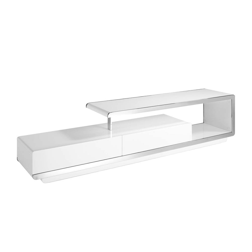 Angel Cerda White MDF TV Stand with Chromed Stainless Steel Base