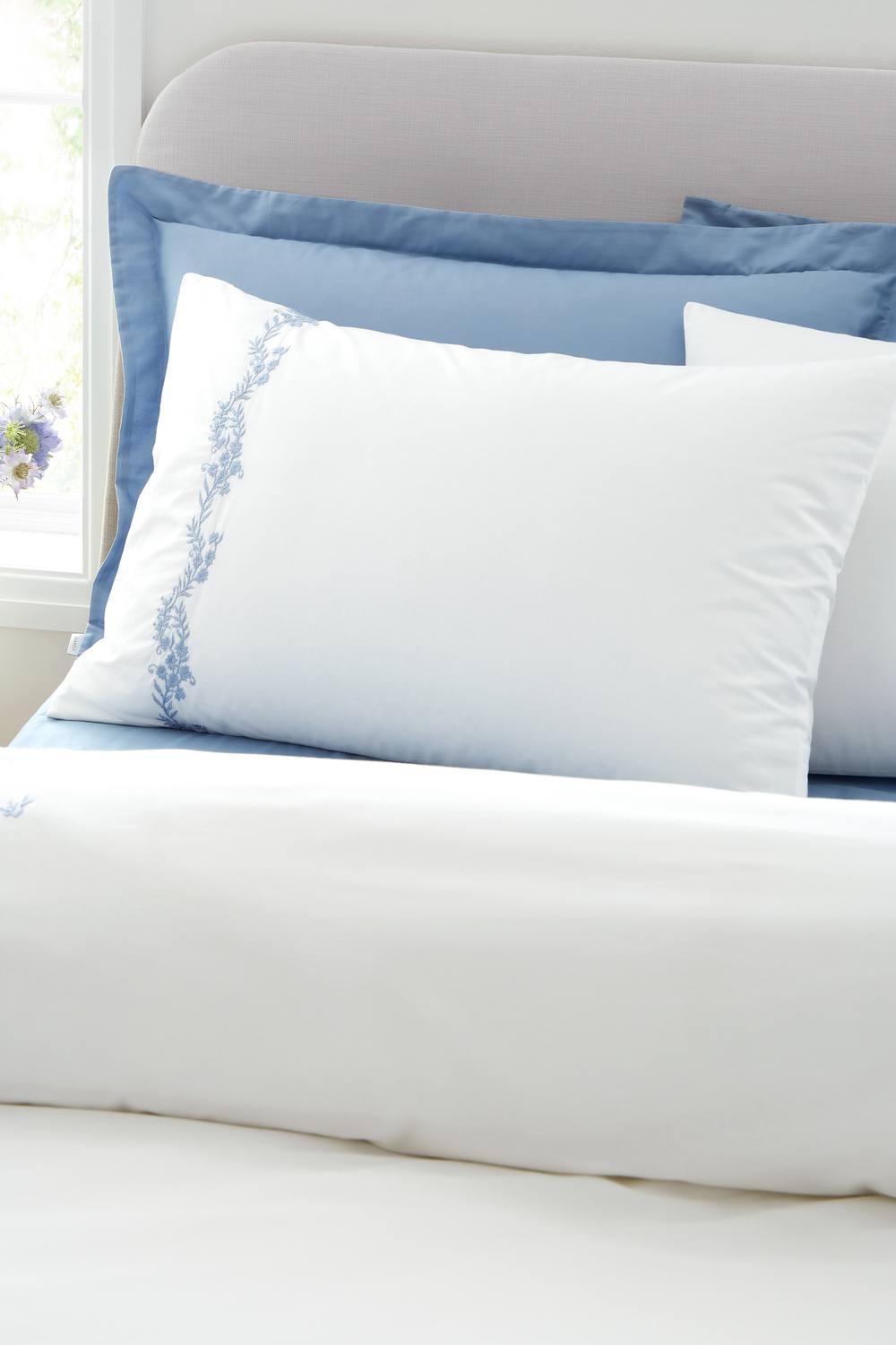 Bianca 'Camille Embroidered Floral' 200 Thread Count Cotton Duvet Cover Set in Blue 2