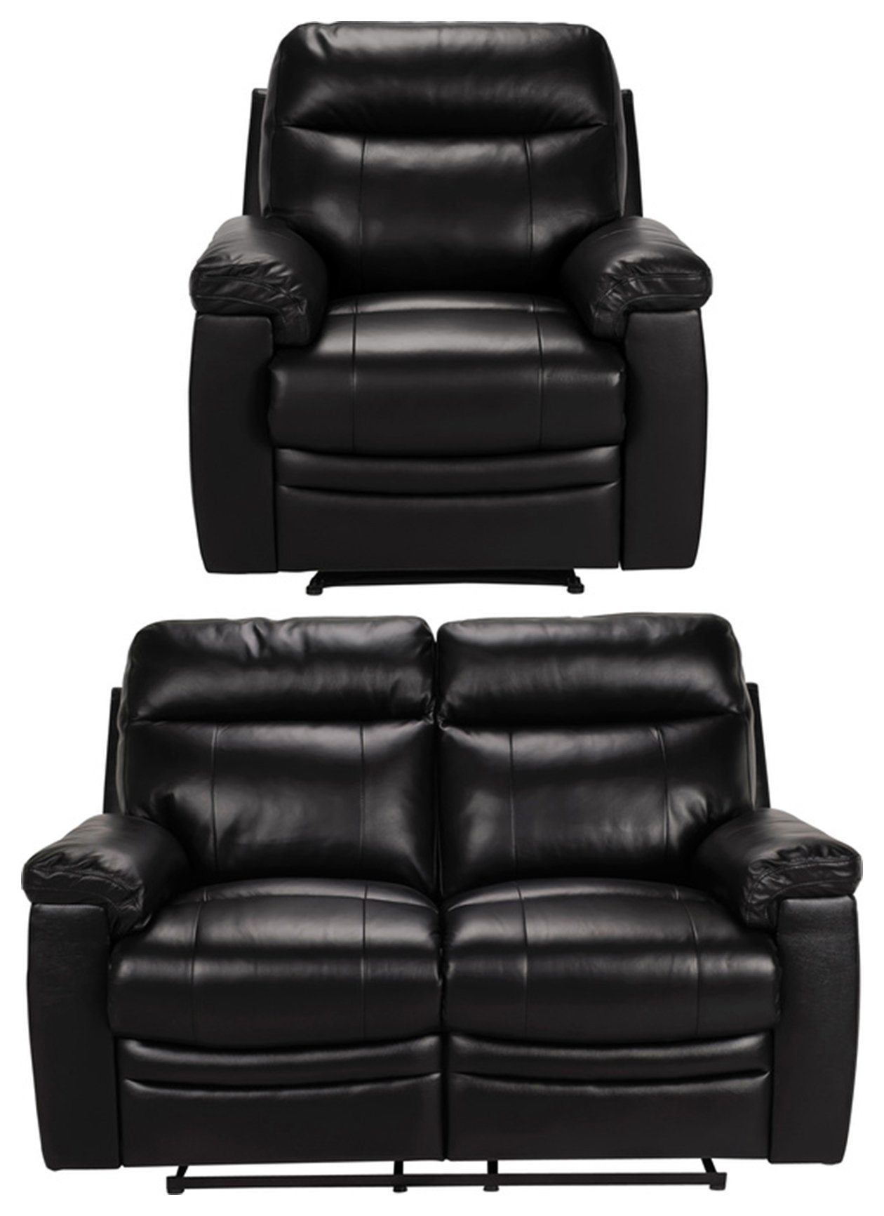Argos Home Paolo Chair & 2 Seater Manual Recline Sofa -Black
