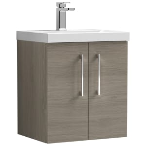 Nuie Arno Solace Oak Wall Hung 2 Door Vanity Unit & Basin - 579 x 510mm