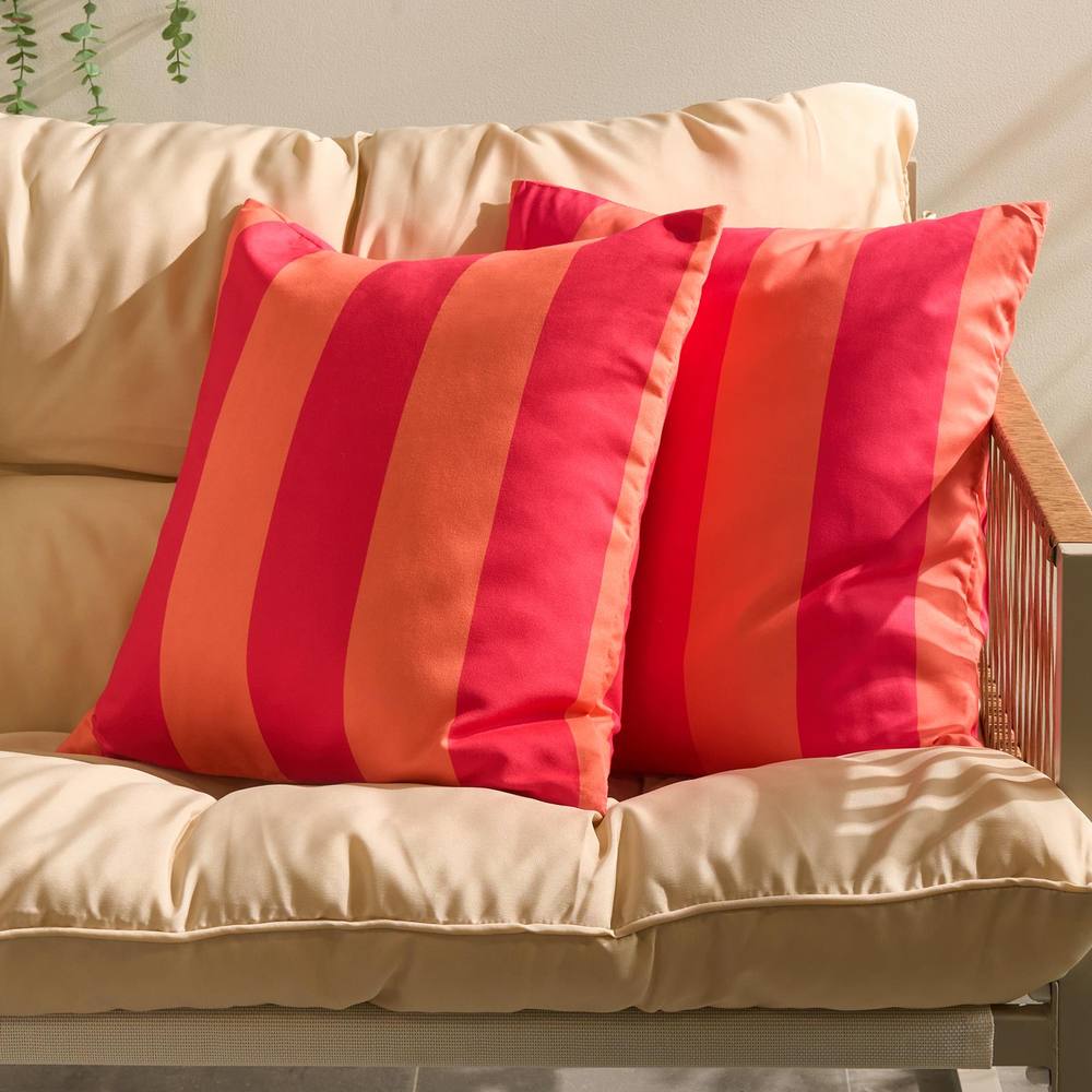 OHS 2 x Stripe Garden Cushion Covers Outdoor Water Resistant in Bright Pink