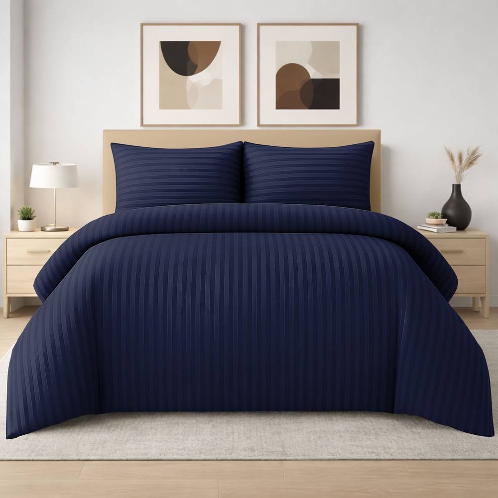 Grace 4 Pack Duvet Cover Set Modern Stripe Design Bedding Sets in Navy