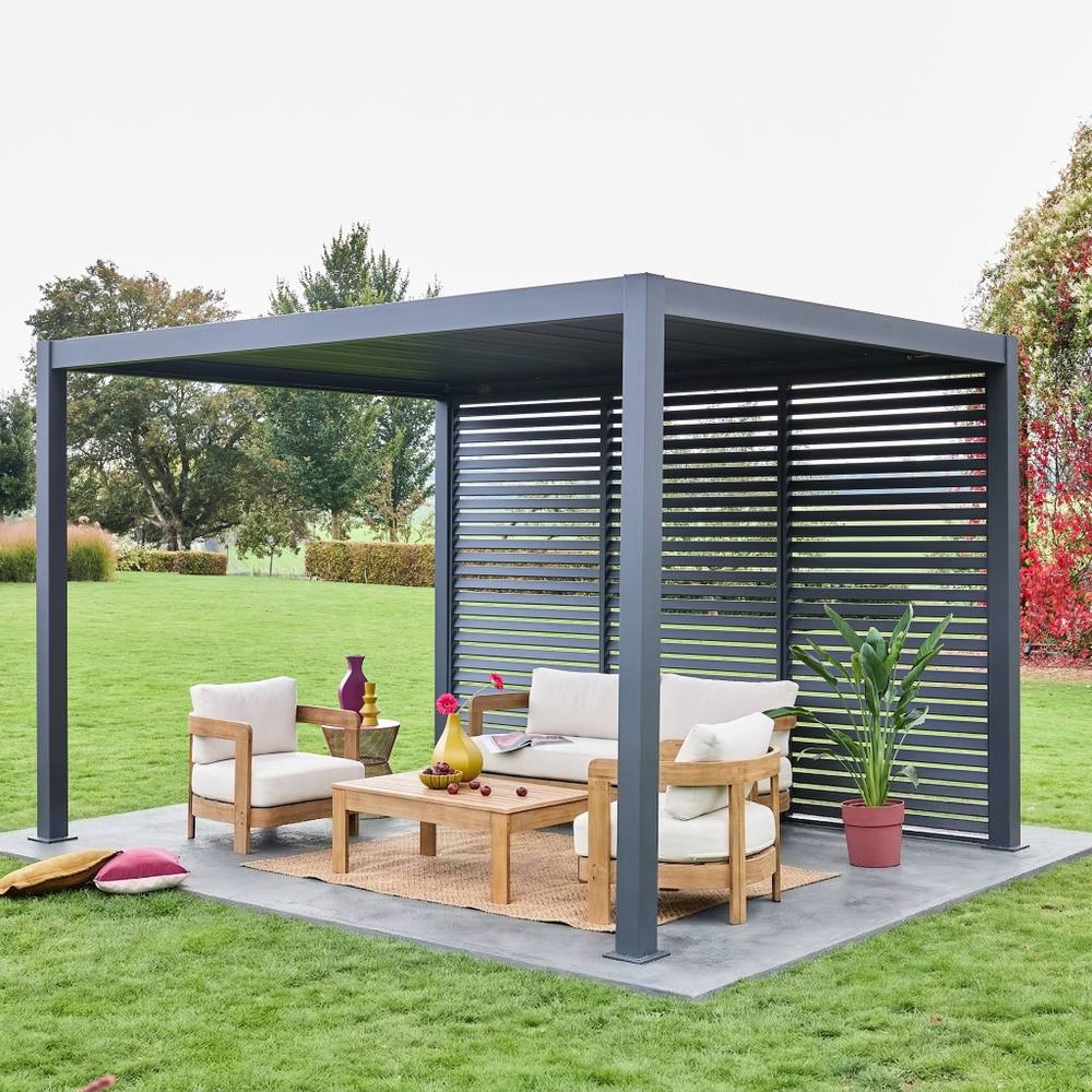 sweeek Louvered Pergola Aluminium 4 X 3m & 3 130cm Louver Panels in Dark Grey