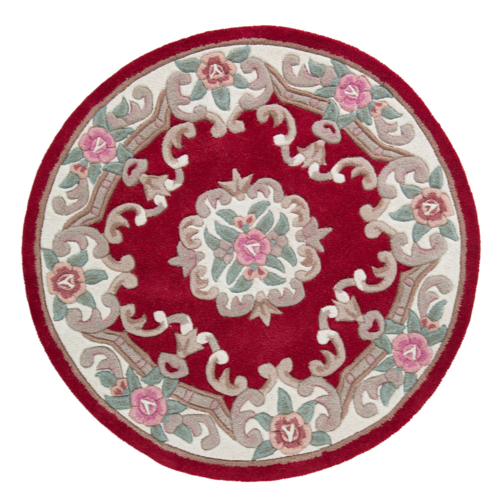 Lotus Premium Aubusson Circle Rug Red