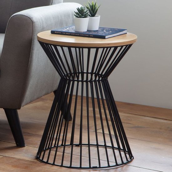 Jersey Wooden Lamp Table In Natural Oak With Round Wire Base