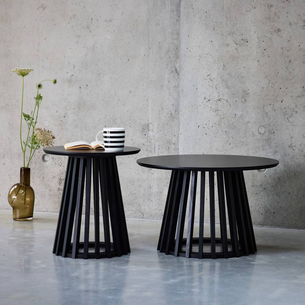 sweeek Pair Of Round Wooden-effect Coffee Tables 40cm & 60cm in Black