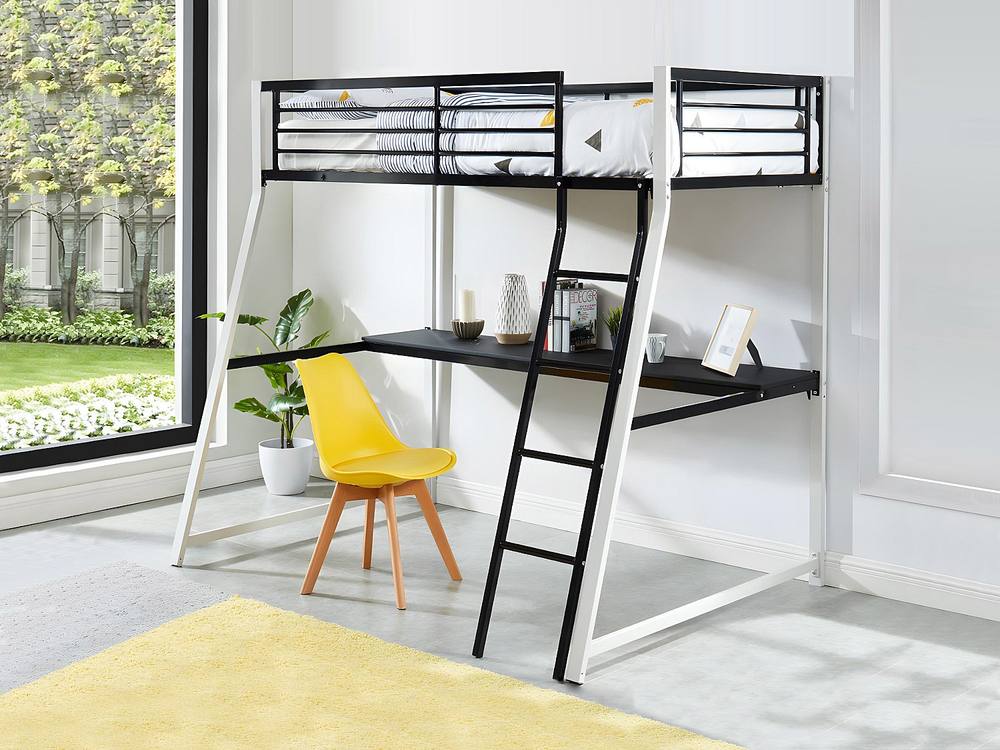 Vente-unique Loft Bed With Integrated Desk - 90 X 190 Cm - Black & White