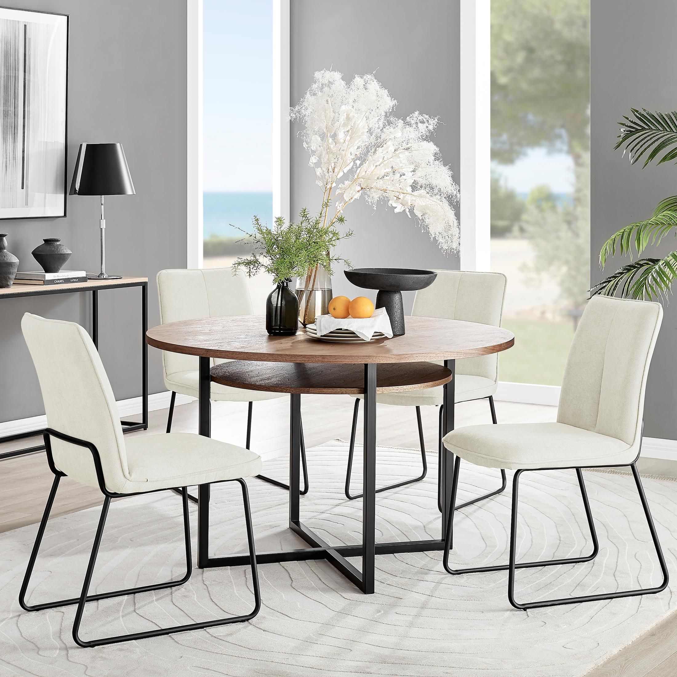 FurnitureboxUK Adley Brown Wood Storage Dining Table & 4 Halleyy Chairs in Cream