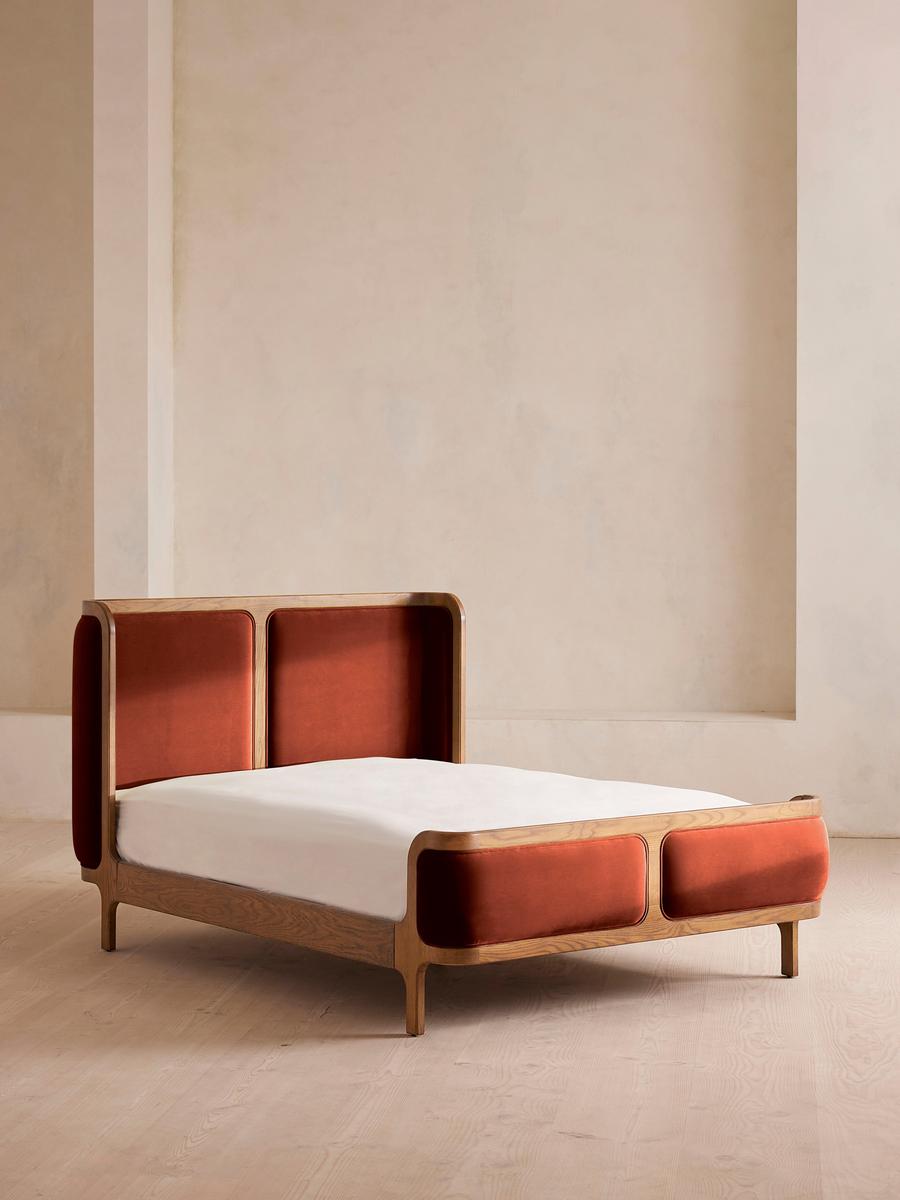 Belsa Bed, Light Oak, Super king, Velvet, Rust