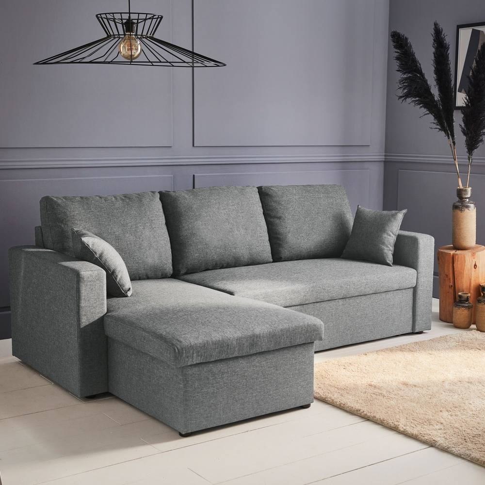 sweeek 3-seater Reversible Corner Sofa Bed With Storage in Light Grey