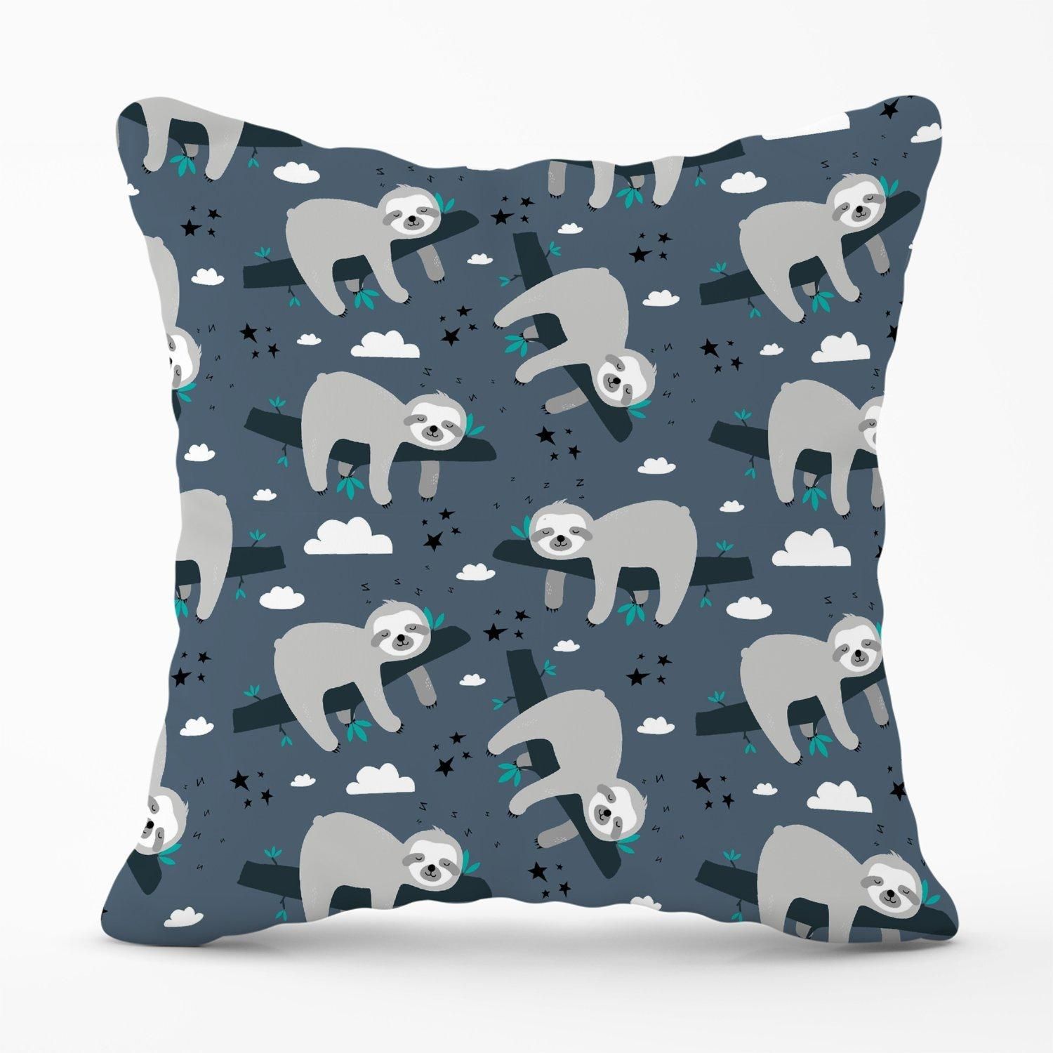 Warren Reed - Designer Sleeping Sloth Pattern Outdoor Cushion in Grey