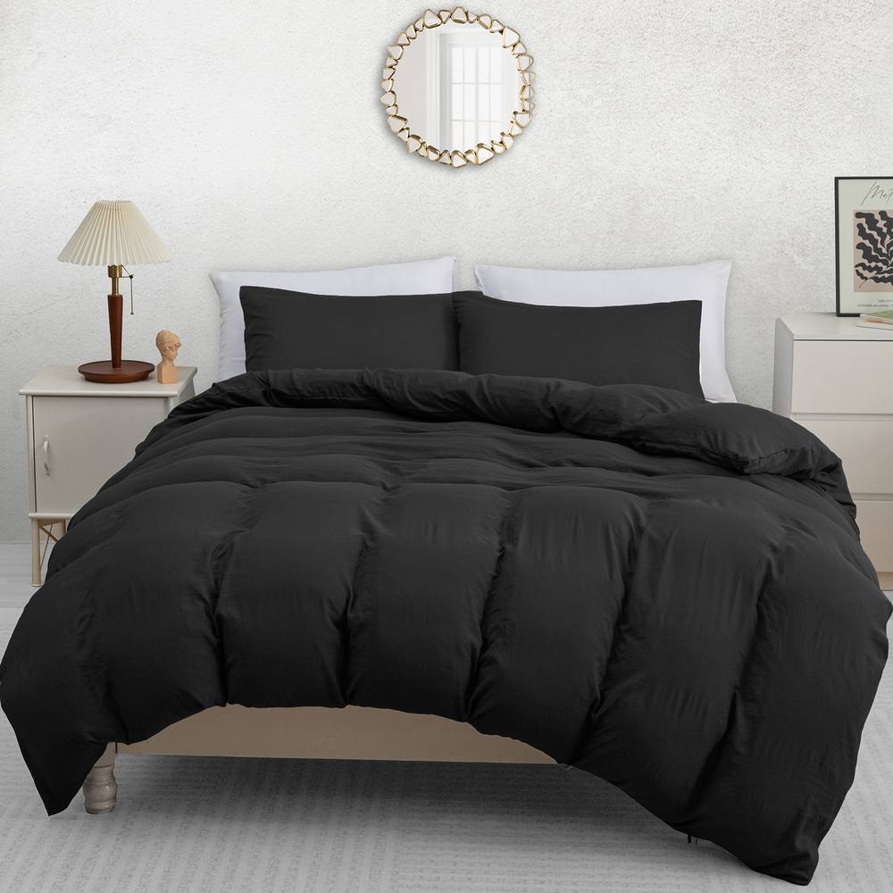 Pamposh Pre Washed Microfibre Duvet Cover Set King Size Ultra Soft Quilt Covers in Black