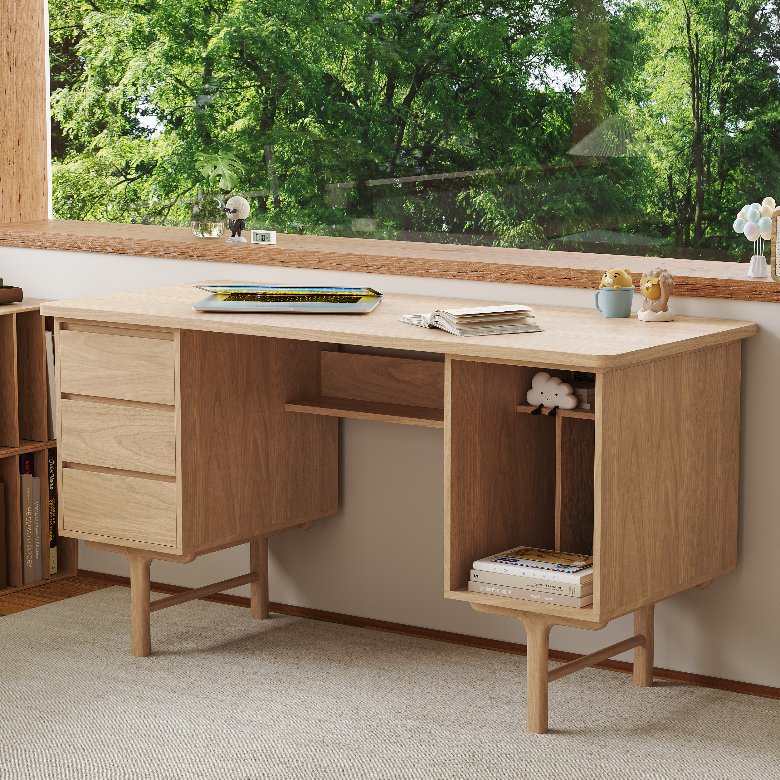 Solid Wood Home Office Desk with 3 Drawers Executive Writing Desk (1400mm)