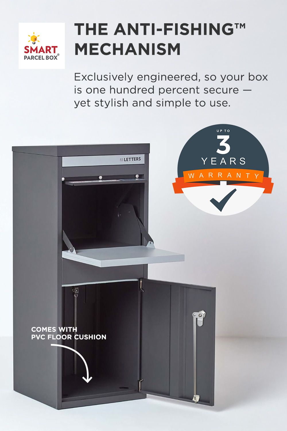 Homescapes Smart Parcel Box® Large Front Access Secure Delivery Box in Grey 3