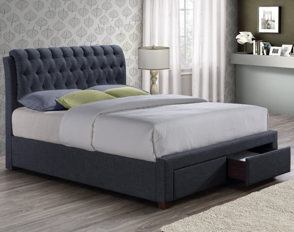 Valentino Charcoal Fabric 2 Drawer Storage Bed Frame - 4ft6 Double