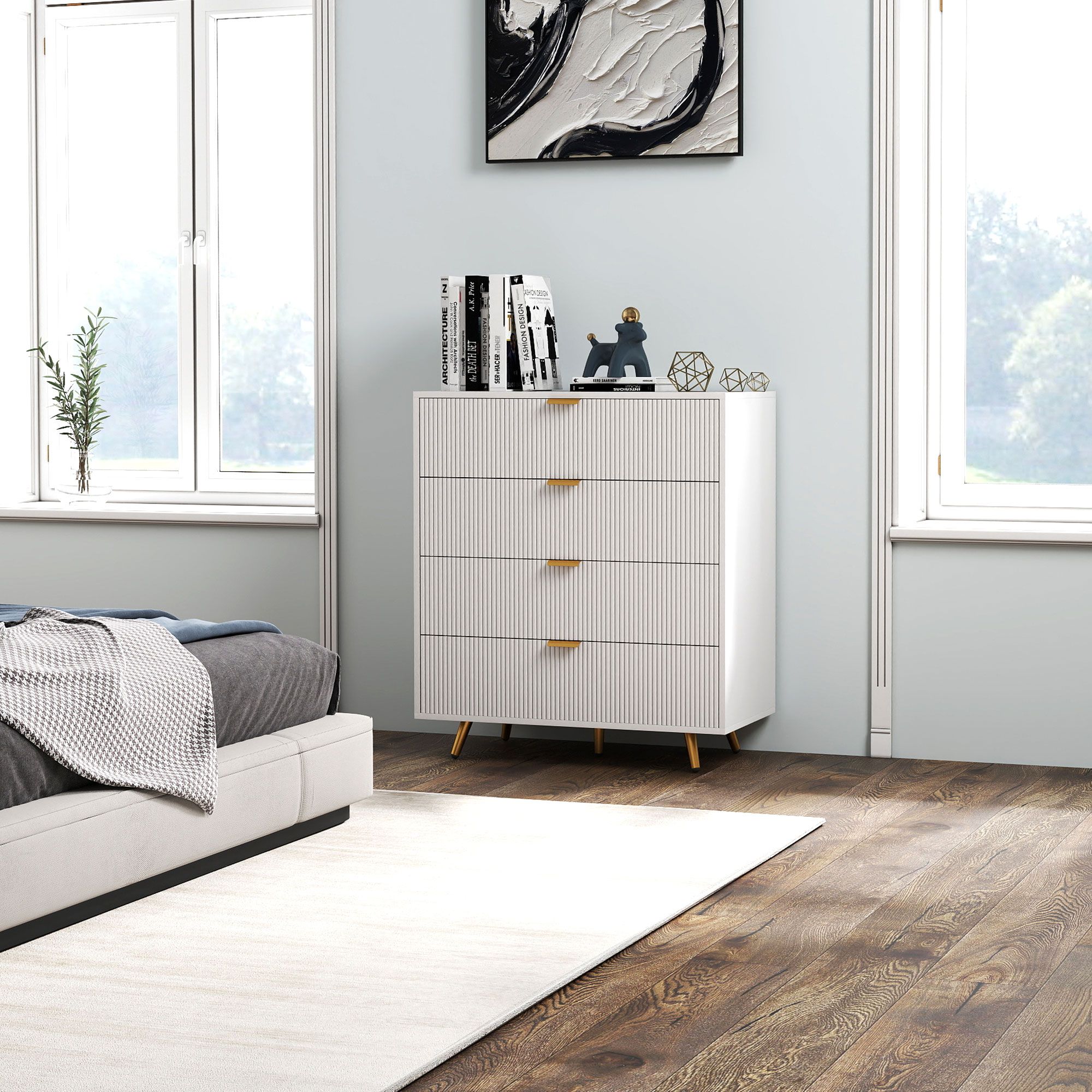 HOMCOM Chest of Drawers with 4 Drawers for Bedroom, Living Room in White