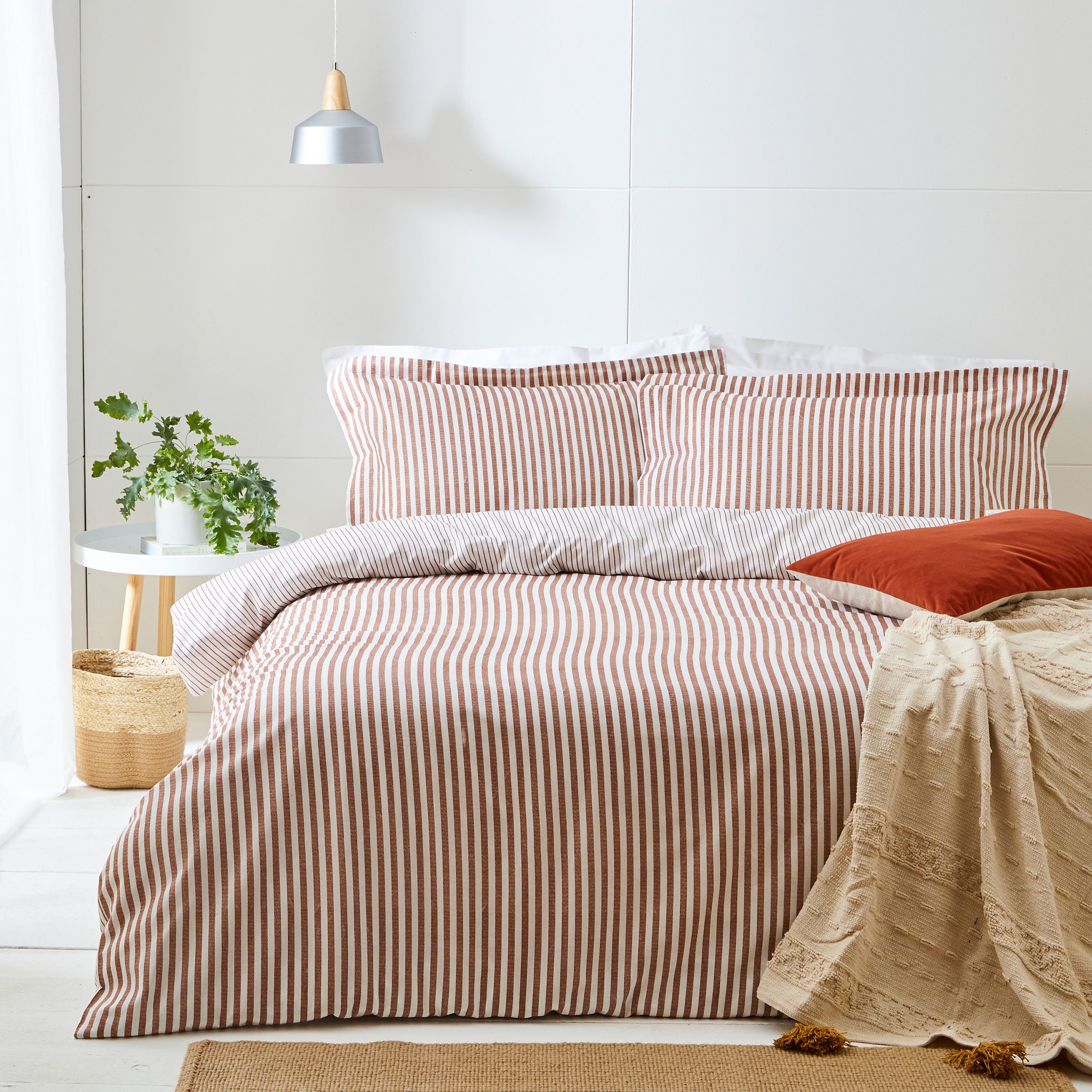 Yard Hebden Striped 100% Cotton Duvet Cover Set in Copper