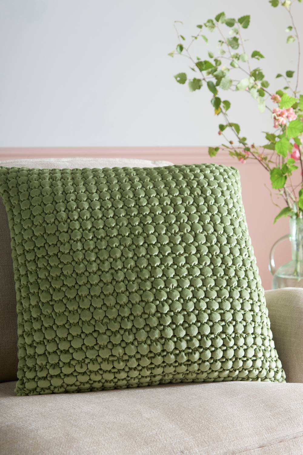 Appletree 'Bobble' Velvet Filled Cushion in Olive
