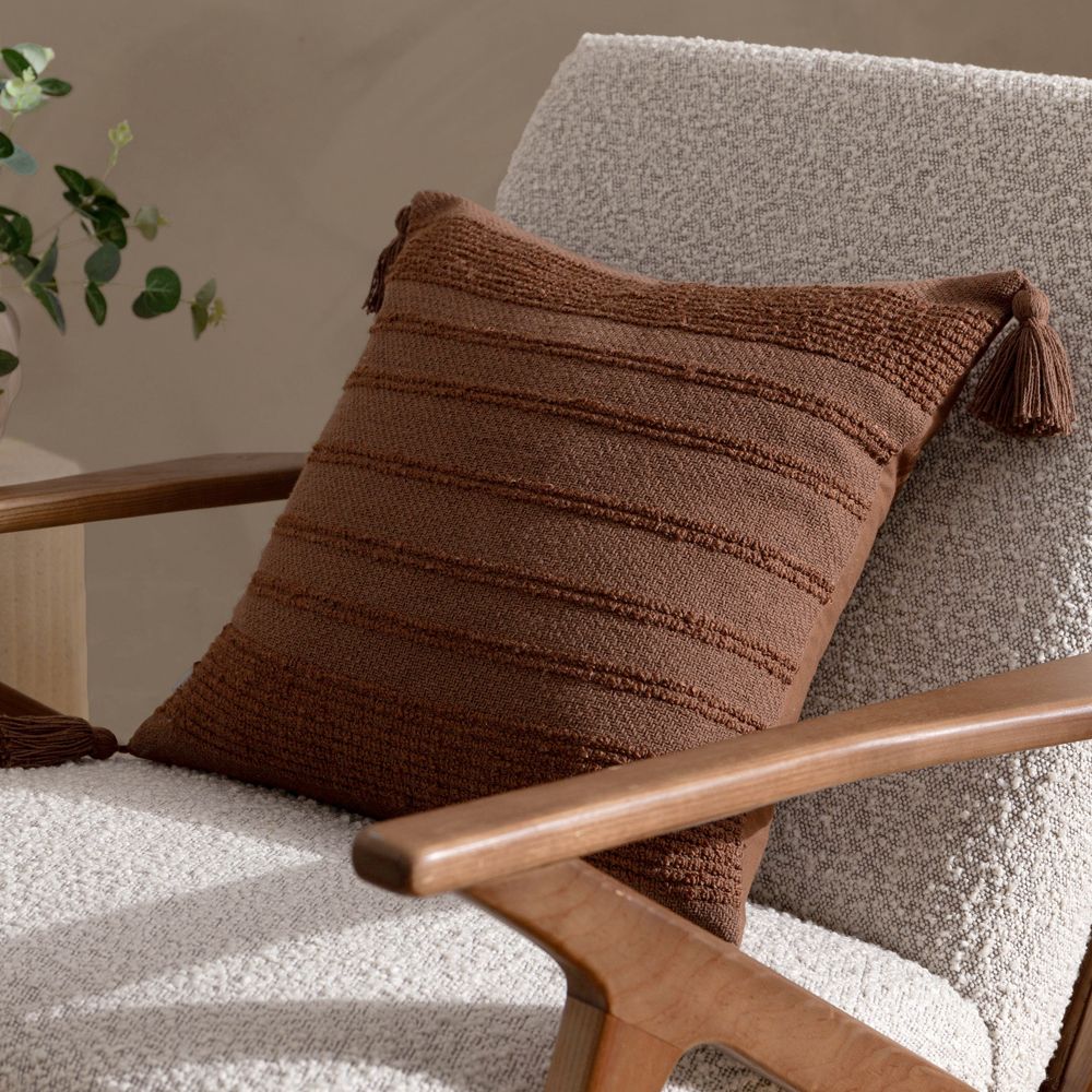 Yard Larch Woven Tasselled Cushion in Brown