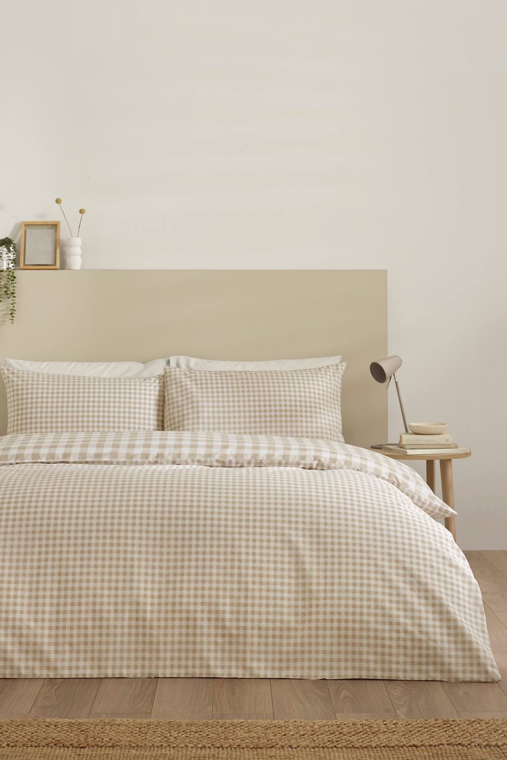 Catherine Lansfield 'Bamford Gingham Check' Reversible Duvet Cover Set in Natural
