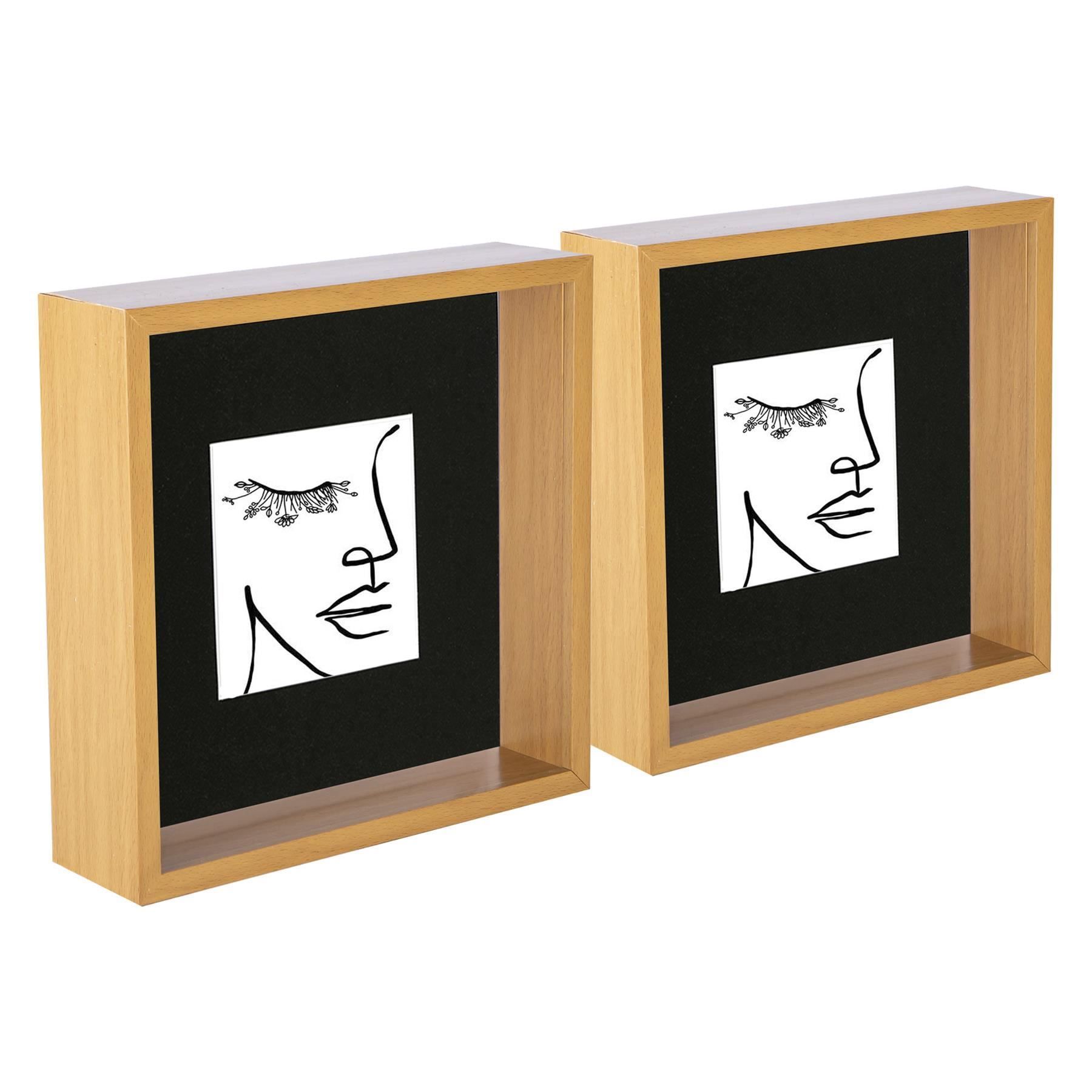 Nicola Spring 3D Deep Box Photo Frames - 8 x 8" with 4 x 4" Mount - White Mount - Pack of 2 in Black
