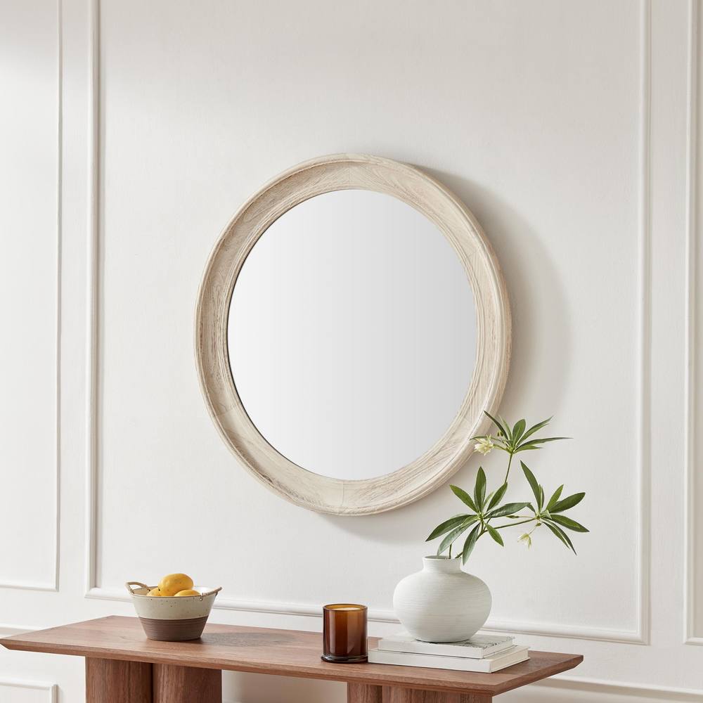 FurnitureboxUK Rebecca Oak Wood Medium 80x80cm Round Wall Mirror in White