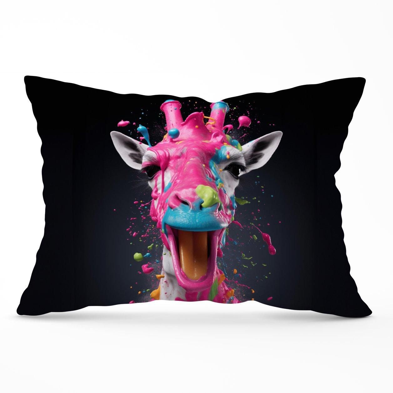 Warren Reed - Designer Splashart Giraffe Face Pink Cushions