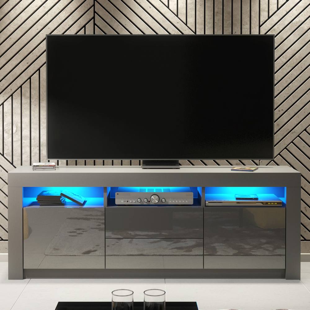 Creative Furniture Shine TV Unit 160cm - Dark Grey with Gloss Doors & LED Lights