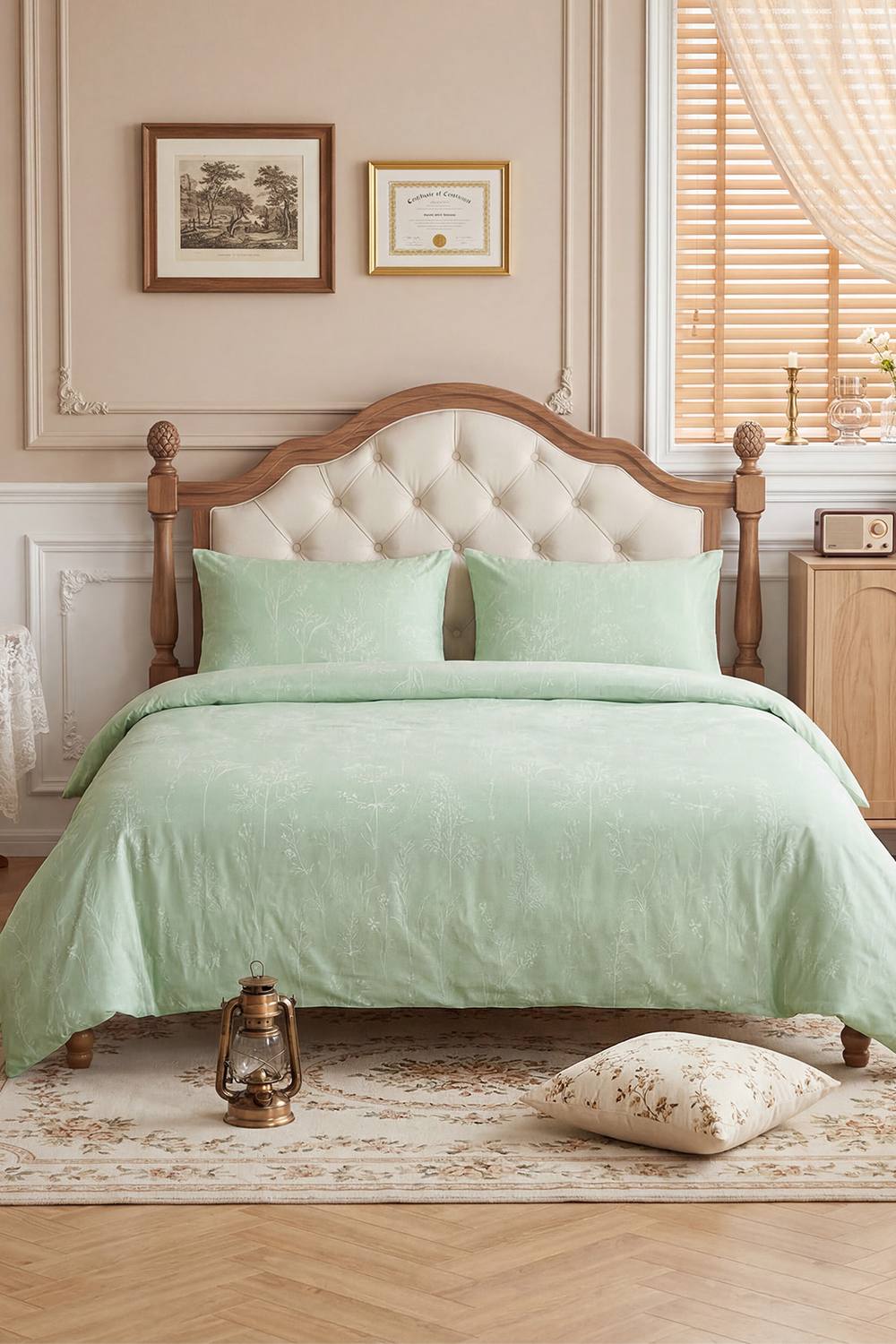 Printed Double Bedding 3Pcs Duvet Cover & Pillowcases in Green