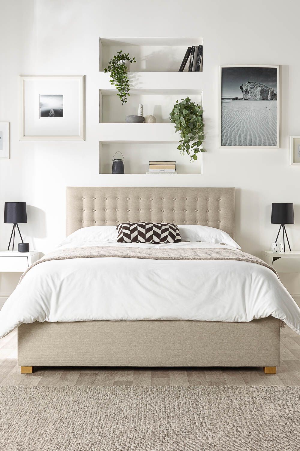 Catherine Lansfield Opulence Ottoman Storage Bed in Saxon Twill Fabric, Custom Made in Natural
