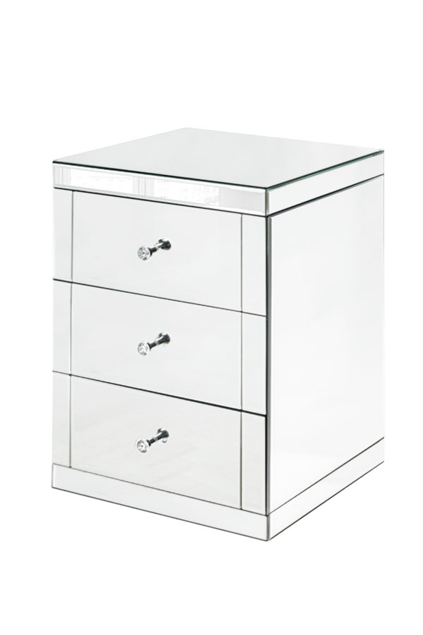 LUCIA Toughened Mirrored Bedside Table with 3 Drawers